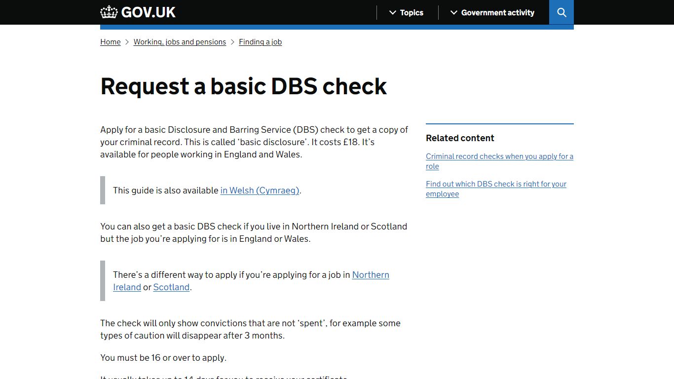 Request a basic DBS check - GOV.UK